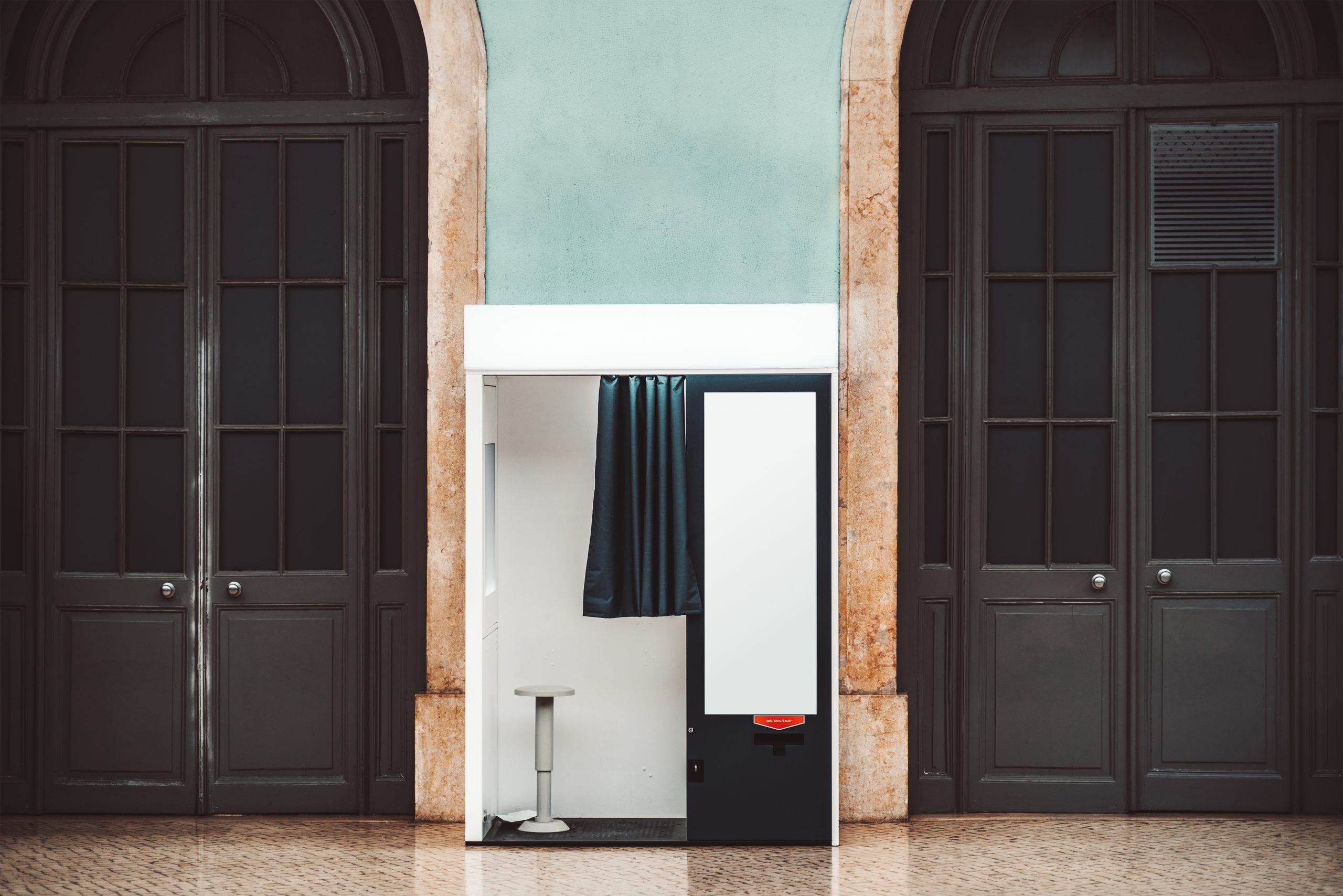 A photobooth indoors, mock-up