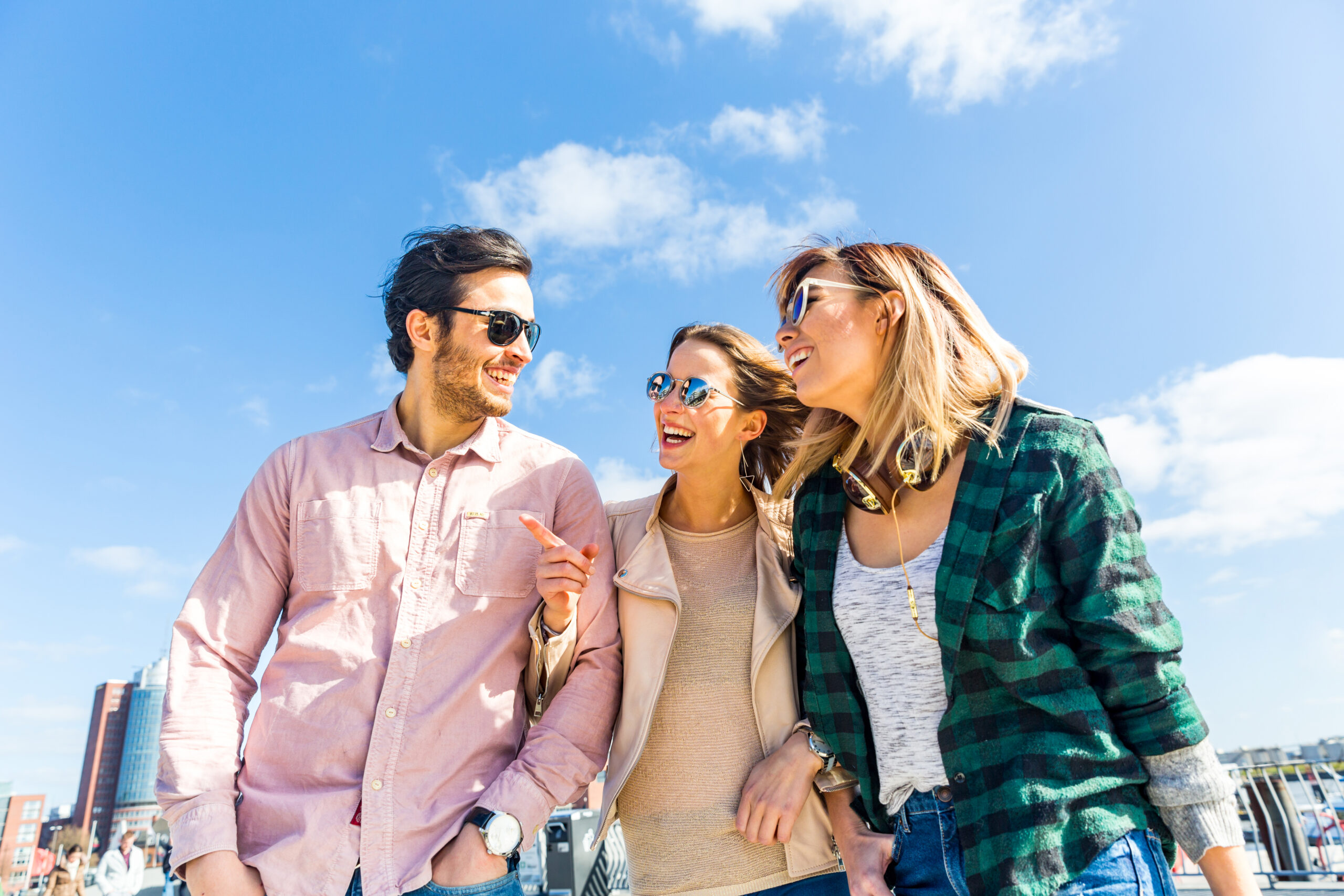 Multiracial group of friends having fun in Hamburg